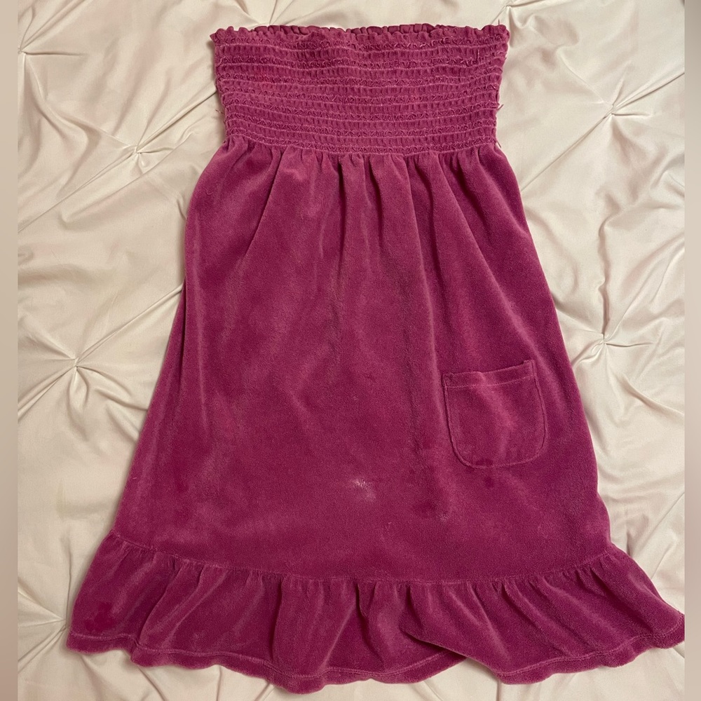 Juicy Couture smocked strapless towel terry purple dress size medium